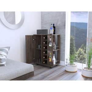 DB Bartlet Chariot de rangement à 2 étagères pour 6 bouteilles Chariot de bar en noyer foncé avec division - Product Image 6