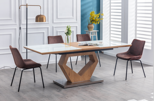 La nuova sala da pranzo 2025 estensibile Set <span class=keywords><strong>tavolo</strong></span> da pranzo alto <span class=keywords><strong>laccato</strong></span> lucido con gambe <span class=keywords><strong>nero</strong></span> sedia in metallo - Product Image 2
