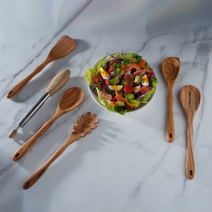 7-Piece <strong>Olive</strong> Wood Kitchenware Set Spatula &amp; Salad Soup Mixing Noodle Leaking Spoon Essential <strong>Cookware</strong> for Home Use - Product Image 5