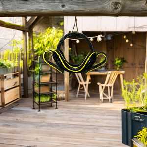 Pot de fleurs suspendu décoratif noir et jaune en forme de croissant pour balcon, jardin, patio, extérieur, décoration murale, support pour plantes - Product Image 2