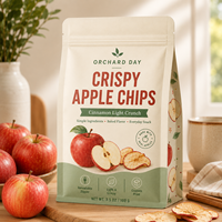 Sachet à fond plat refermable de qualité alimentaire, imprimé sur mesure, prêt pour la vente au détail, pour chips croustillantes à la cannelle et aux pommes, avec fermeture à huit côtés