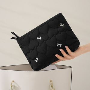 Toiletry <b>Bag</b> Rectangle Quilted Black Polyester Makeup Storage <b>Bag</b> - Product Image 1