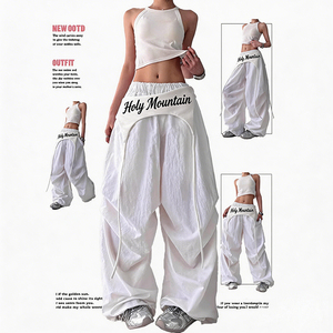 Pantalones Machete de <span class=keywords><strong>Verano</strong></span> para <span class=keywords><strong>Mujer</strong></span>, Casuales, de Cintura Alta, Plisados, con Bordado Frontal Plano, Cintura Elástica y Diseño Ancho Suelto - Product Image 5