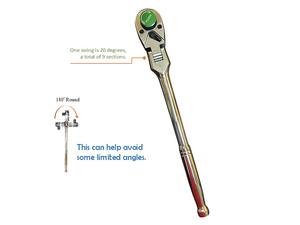 Clé à cliquet éclairée brevetée 3/8'' à couple élevé avec mécanisme 72T, outil de garage pour espaces restreints - Product Image 4