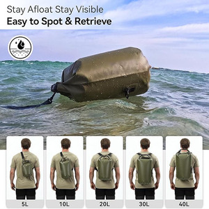 3 Layer Waterproof Dry <b>Bag</b> Olive Tear Resistant Roll Top Sack with Backpack Straps Heavy Duty Buckle for Kayaking Hiking Fishing - Product Image 3
