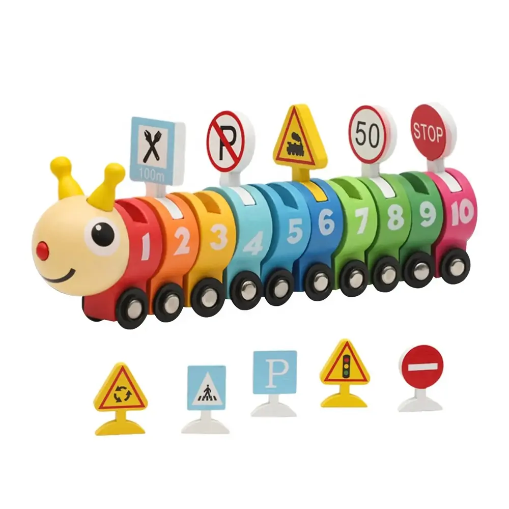 Ensemble de train de chenille en bois puzzle jouet enfants numéro couleur panneaux de signalisation cognition apprentissage Montessori jouet en bois éducatif précoce