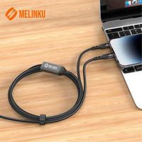Kabel Cepat 2-in-1 Melinku 1,5 meter 100W dengan Chip E-mark, Kabel Data USB-C 2 in 1 untuk iPhone, Android, Laptop, dan Perjalanan