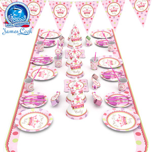 James Cook Crown <b>Pink</b> Birthday Party Set Disposable Paper Cups Plates Napkins For Children's Parties - Product Image 1