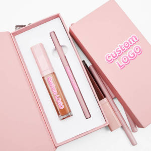 Lipgloss cair Matte tahan lama, Kit Lip Gloss hadiah 2 in 1 Label pribadi Vegan tahan air tahan lama - Product Image 1