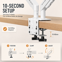 Soporte de Brazo Doble para Monitor de Alta Resistencia, Ajustable con Resorte y Giro de 360° °   Soporte VESA Giratorio para Configuración de Escritorio de Oficina y Juegos