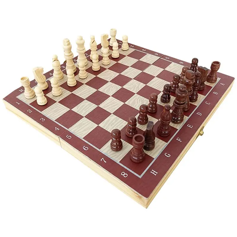 Hölzerne Backgammon Checkers Indoor Fold 3 in 1 magnetisches Travel Folding Schach Brettspiel Set