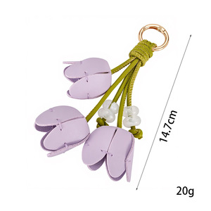 Porte-clés en cuir PU fait main en forme de tulipe, breloque pour sac, perles florales pour femmes, porte-monnaie, étui pour téléphone portable, pendentif pour clé de <span class=keywords><strong>voiture</strong></span>, accessoires - Product Image 4