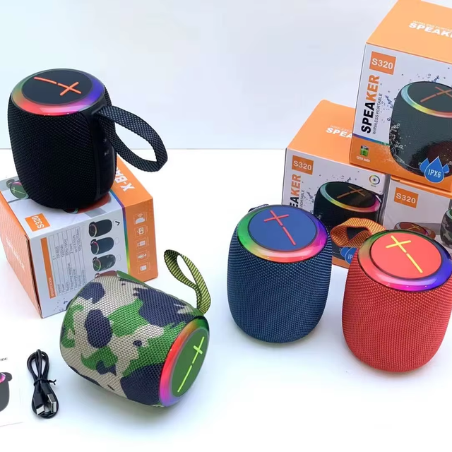 Oem Factory Price Waterproof Ipx5 7w Rgb Round Mini Bocina Portable Fabric Outdoor Bt Wireless Blue Tooth Speaker
