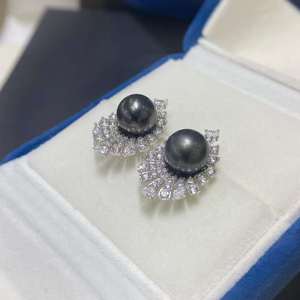 Pendientes de perlas tahitianas Sunburst de plata de ley 925, perlas naturales de agua de mar de 9-10 mm, pendientes de perlas casi redondas, joyería personalizada. - Product Image 6