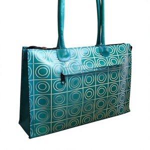 Bolso Tote Moderno de Material PU con Patrón Geométrico de Círculos, Color Verde Azulado, 7 Pulgadas, Gran Capacidad, Cierre de Cremallera, Estilo para Uso Diario - Product Image 1