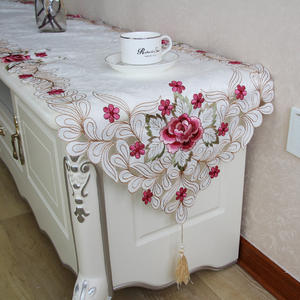 Pizzo ricamato floreale <span class=keywords><strong>Beige</strong></span> passante passante per festa di nozze <span class=keywords><strong>cucina</strong></span> sala da pranzo decorazioni per la casa - Product Image 2