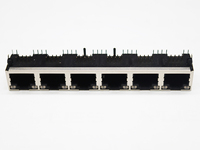 Connecteur RJ45 femelle blindé à 90 degrés 8p8c avec connecteur de carte de circuit imprimé Rj45 1x8 à double rangée multi-ports LED