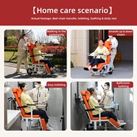 Chaise de transfert patient entièrement inclinable, fauteuil de douche multifonctionnel pour transferts lit-à-toilette