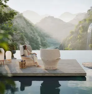 Moderno de lujo para todo tipo de clima Patio Jardín Hotel Playa Tejido a mano Piscina al aire libre Muebles de mimbre SEASHELL GRAND WING SILLA - Product Image 2