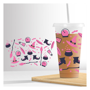 สติกเกอร์ติดแก้วกาแฟแบบกำหนด<span class=keywords><strong>เอ</strong></span>ง ขนาด 24 ออนซ์ สำหรับแก้วเย็น แบบสองด้าน กันน้ำ ทนรังสียูวี ลายพิมพ์แบบ DTF - Product Image 1