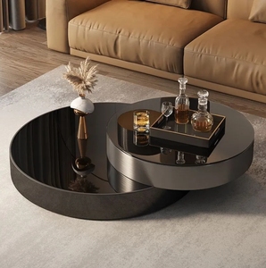 2024 nuovo tavolino da caffè luce italiana di lusso moderno formato rotante rotondo high-end in vetro nero salotto home tavolino - Product Image 3