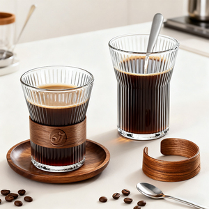 Hot bán 6oz-12oz sọc dọc rõ ràng Glass cup không thường xuyên cà phê Mug lạnh uống cup nước giải khát cup Latte nước trái cây Mug - Product Image 1