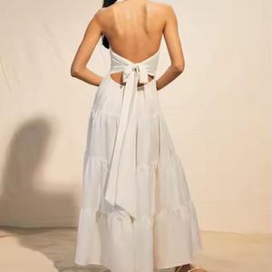 Vestido Blanco de Verano de Alta Calidad a Precio Bajo, 100% Algodón, Sin Mangas, Espalda Descubierta, Vestido Largo de Noche para Mujer - Product Image 6