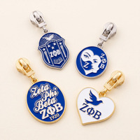 Tirant de fermeture éclair haut de gamme en laiton moulé sous pression, plaqué or 3D, émail dur, motif Écusson de la Société Grecque Colombe Blanche Bleu Royal Personnalisé