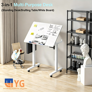 Modern Iron Height Adjustable Drafting Table Tilting <strong>Top</strong> <strong>Rolling</strong> Whiteboard Drawing <strong>Desk</strong> for Artists Designers Sketching Office - Product Image 3