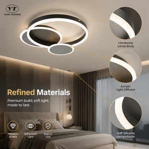 Plafonnier LED Moderne Dimmable Noir Anneau Acrylique Fer Haute Luminosité CRI Pour Salon Chambre 47W 3 Températures de Couleur Télécommande - Product Image 3