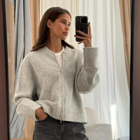 Cardigan zippé ample pour femme, en maille côtelée 7 jauges, veste décontractée et chaude