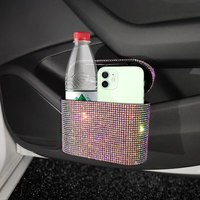 Fujong Poubelle à paillettes, Boîte de rangement pour accessoires automobiles, Récipient à déchets, Accessoires intérieurs à strass, Organisateur de voiture carré