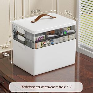 Caja organizadora de botiquín de 3 niveles de gran capacidad portátil para el hogar L con asa de cuero y tapas - Product Image 6