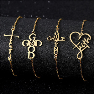 Bracciale Unisex in Acciaio Inossidabile <span class=keywords><strong>con</strong></span> Incisione 'Grace God Faith', Stile Europeo e Americano, Placcato, Regalo - Product Image 1