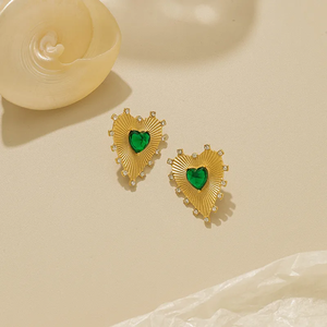 Boucles d'oreilles longues à pampilles en forme de cœur d'amour en zircon plaqué or véritable 18 carats de haute qualité pour femmes, tendance - Product Image 5