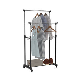 二重ポール調整可能アイアン製クラシックデザインワードローブ衣類ラック回転式伸縮スタンド衣類乾燥ラック - Product Image 2