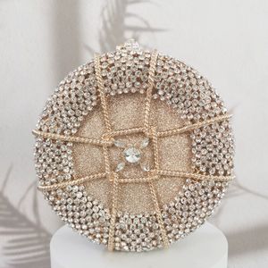 Runde Glücksknoten-Abendtasche mit Glitzersteinen für Damen, kreisförmige Kristall-Clutch, Glitzer-Diamant-Handtasche für Hochzeit und Abschlussball - Product Image 5