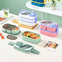Boîte à lunch bento double couche en plastique pour bébé, compatible micro-ondes, design japonais, structure peignée, forme rectangulaire