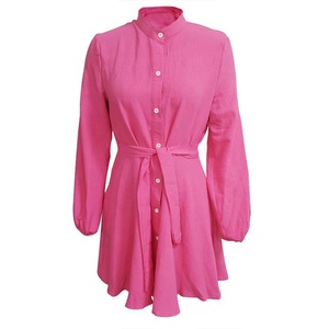 Nouvelle Robe Décontractée Grande <span class=keywords><strong>Taille</strong></span> pour <span class=keywords><strong>Femme</strong></span>, Écologique, d'Été, Courte, Couleur Unie, Manches Longues, en Coton et <span class=keywords><strong>Lin</strong></span>, Mini-Robe à <span class=keywords><strong>Taille</strong></span> Naturelle - Product Image 5