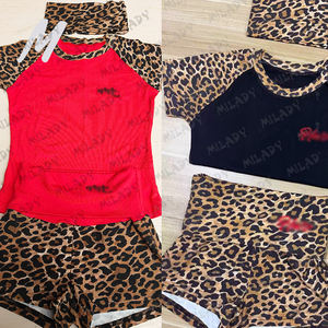 2025 Dames Set Lounge Shorts Set Luipaard Cheetah Print Custom Logo Hoge Kwaliteit Katoenen Shirts Kleding Vrouwen Shorts Leggings Set - Product Image 2