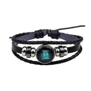 Sternzeichen-Schmuck individuelles 12 Sternzeichen-Charman armband für Herren und Damen Mode mehrschichtige gewebte Lederdescher und -Armbänder