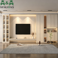 Meuble TV mural moderne SLS de style français minimaliste, vitrine en verre cintrée de luxe, rangement intégré, meuble multimédia rétroéclairé par LED