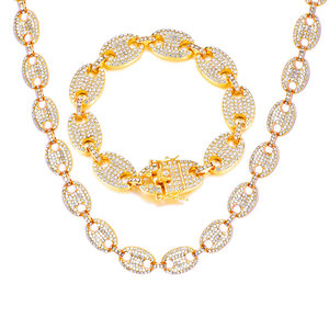Cadena y pulsera con diamantes de imitación estilo HIP HOP para mujer, collar ostentoso de aleación con diamantes de imitación de cerdo y nariz - Product Image 2