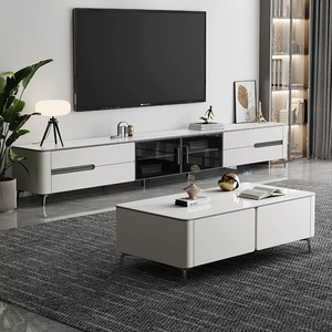 Support <span class=keywords><strong>TV</strong></span> carré en bois et marbre moderne de luxe et ensemble de table basse tiroirs multifonctions de salon meubles design décor 2025 - Product Image 1