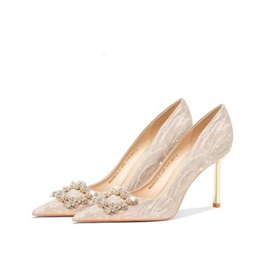 Escarpins à talons aiguilles pour femmes, à bout pointu, à paillettes, avec boucle carrée en strass, pour mariages et soirées - Product Image 4