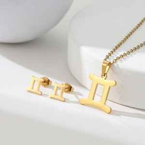 Conjunto <span class=keywords><strong>de</strong></span> collares y pendientes con signo del zodiaco barato, conjunto <span class=keywords><strong>de</strong></span> joyería impermeable <span class=keywords><strong>de</strong></span> acero inoxidable chapado en oro <span class=keywords><strong>de</strong></span> 18K para mujer - Product Image 5