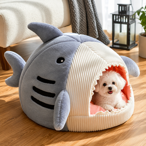 Shark Pattern Cat Dog <b>House</b> Winter Warm Yurt Semi-closed Pet <b>Bed</b> Universal Dog <b>Bed</b> - Product Image 4