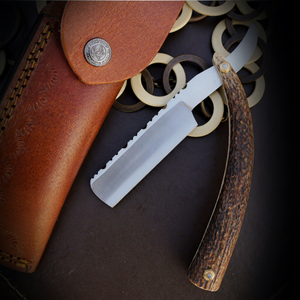 IKZARSA I-BWR-01 Straight <b>Razor</b> Stainless Steel Blade Natural Stag Horn Handle Single Blade Head Face Shaving <b>for</b> <b>Men</b> - Product Image 1