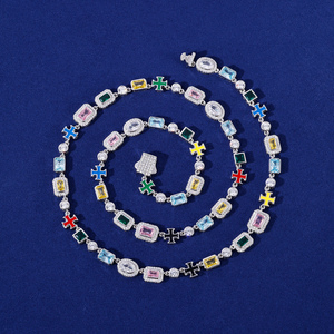 Collana di Gioielli alla Moda Solstice Purely Gems, Catena Tennis con Gemme Multiple Placcata Oro 18K da 10mm, con Diamanti CZ e Croce, per Uomo e Donna - Product Image 5