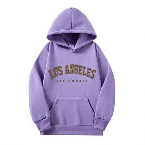 Sweat-shirt à capuche en molleton de coton pour femme, style décontracté automne, coupe régulière, poches avant, 340g, motif lettre, pour Los Angeles, Californie - Product Image 1